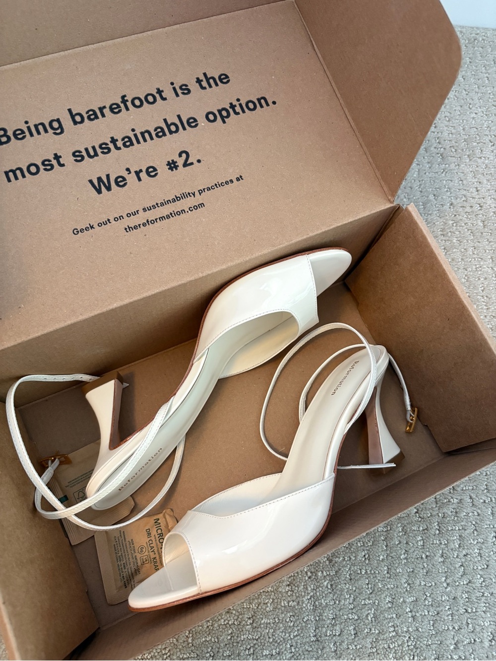 Reformation White Patent Peep-Toe Slingback Heels - Noey Heeled sandal